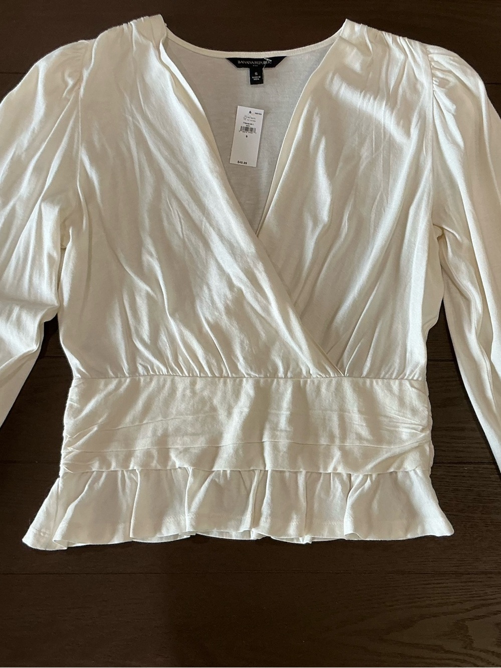 Banana Republic Cream Wrap Peplum Long-Sleeve Blouse